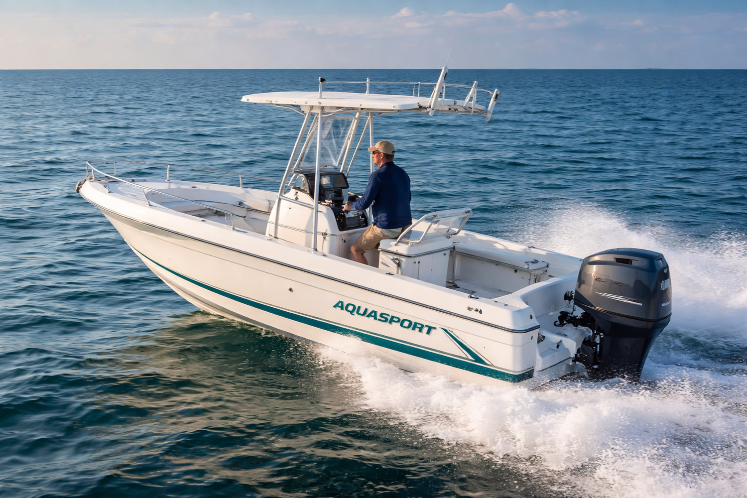 1995 Aquasport 225 center console boat running on open water