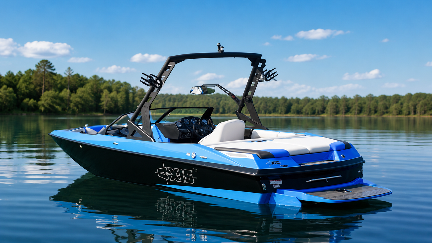 2018-2019 Axis A20 wakesurf boat on calm lake water