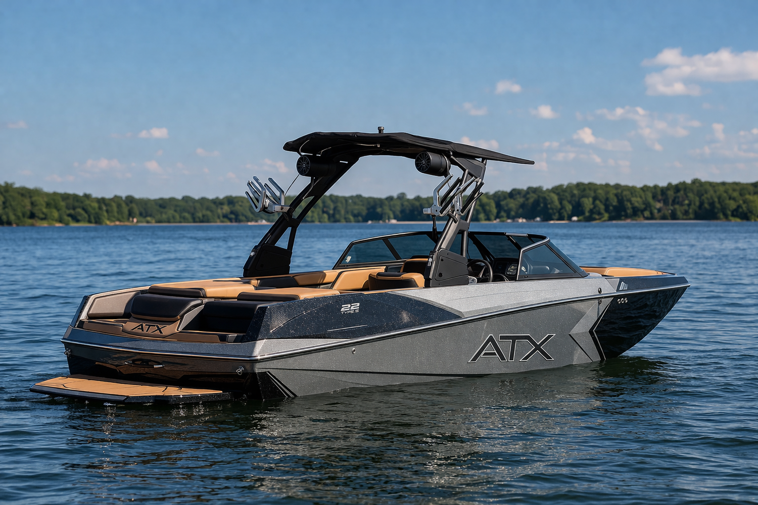 2020-2022 ATX 22 wakesurf boat on the water