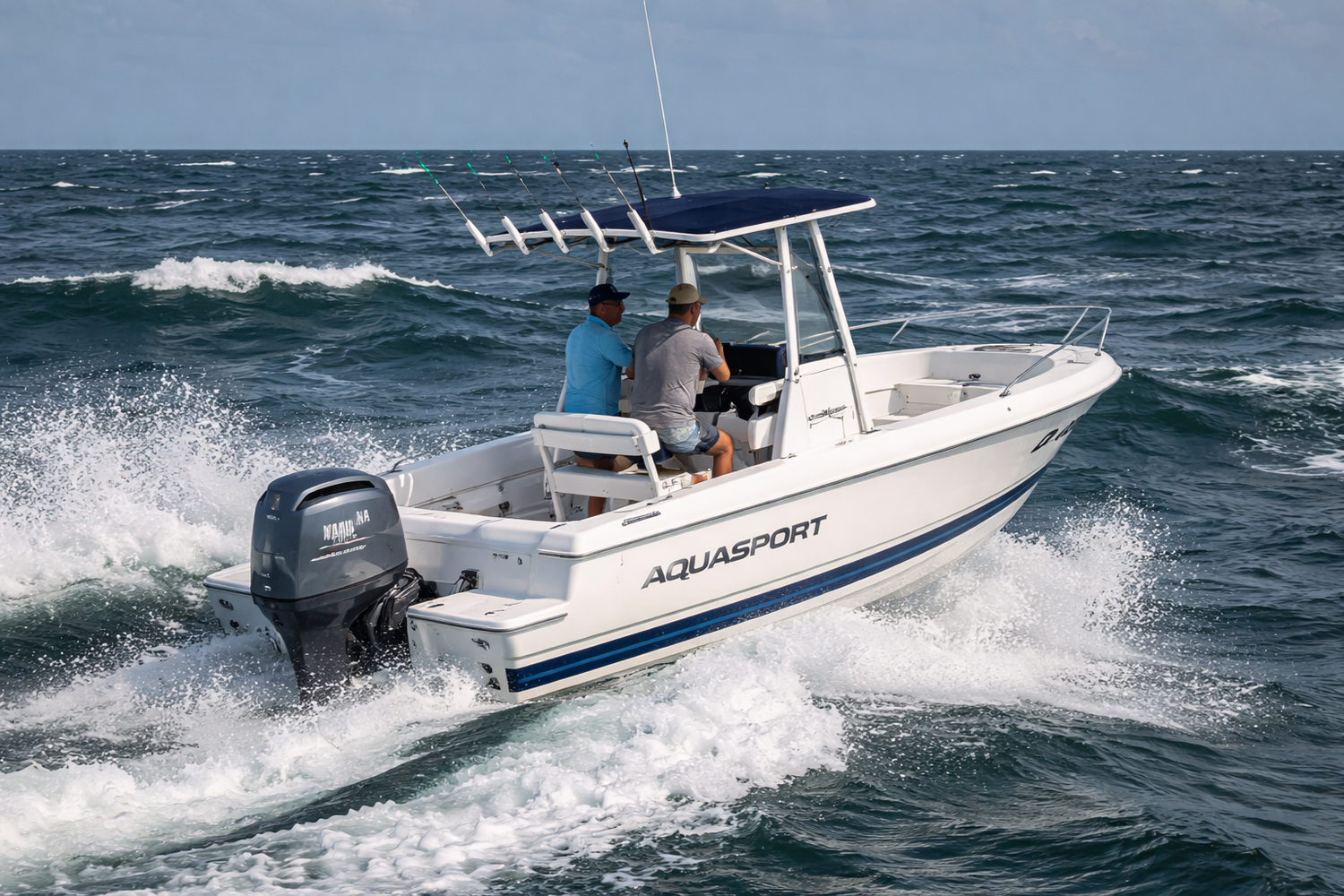Aquasport 205 center console boat running on open water
