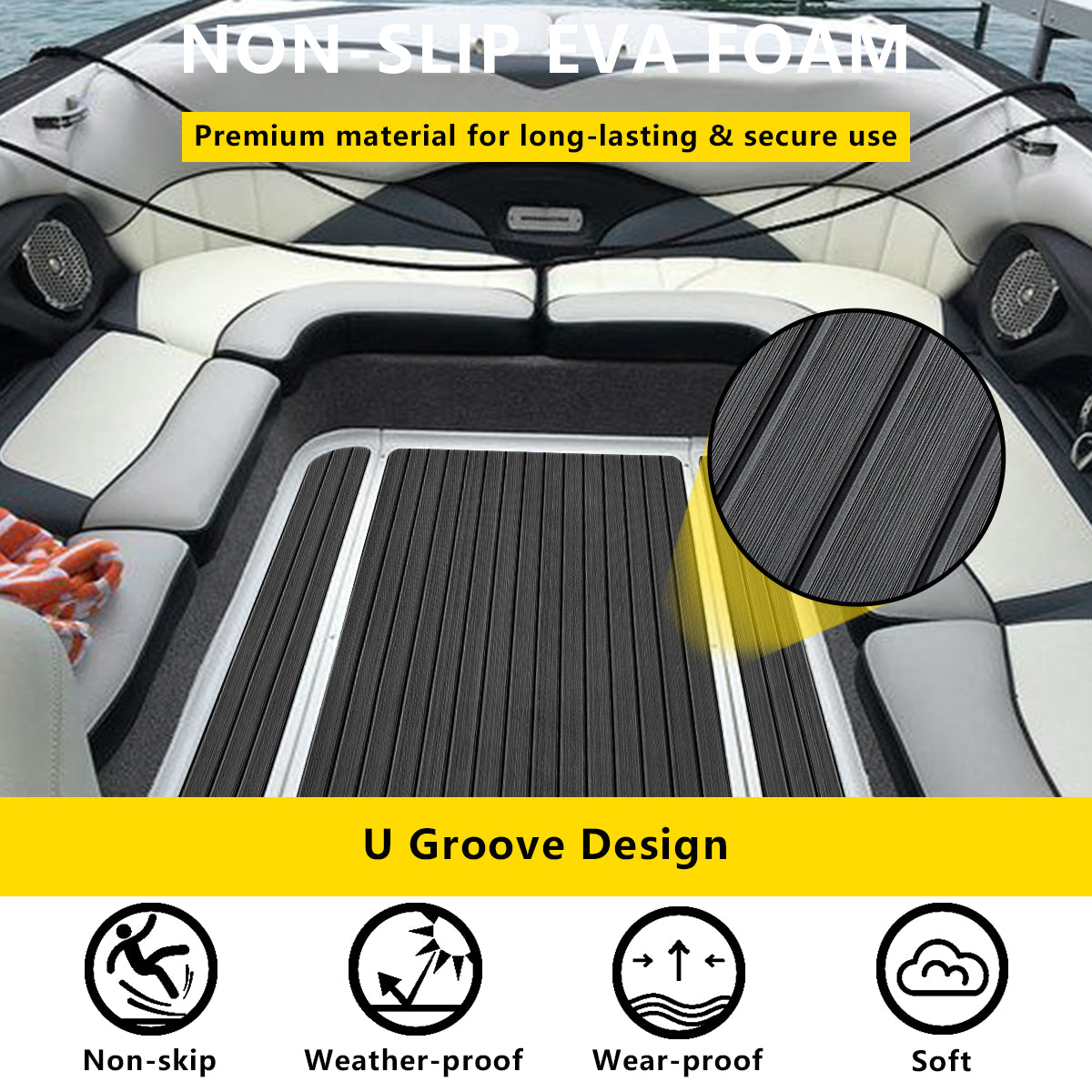 3M Self Adhesive EVA Foam Sheets - Dark Gray and Black U Groove Boat Flooring