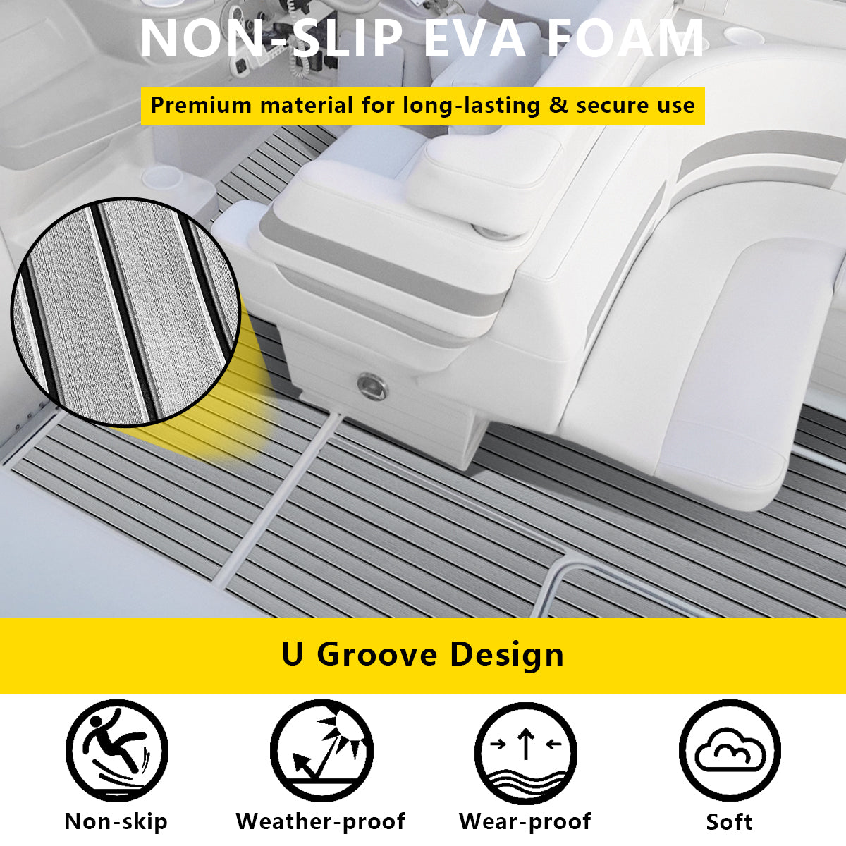 3M Self Adhesive EVA Foam Sheets - Light Gray and Black U Groove Boat Flooring HzKaiCun