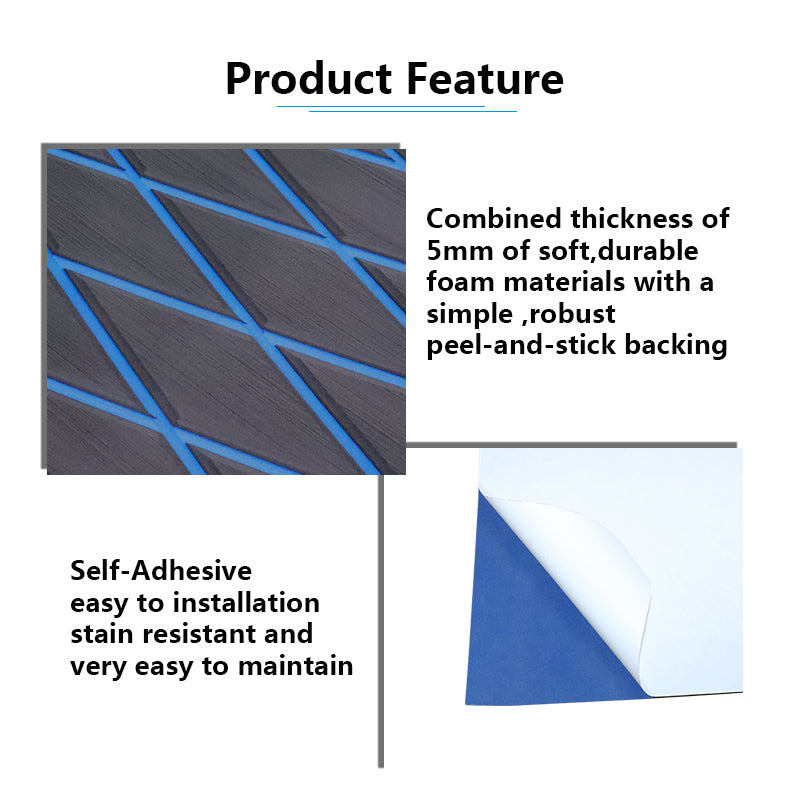 3M Self Adhesive EVA Foam Sheet - Dark Gray and Blue Large Diamond Boat Flooring Marine Decking HzKaiCun