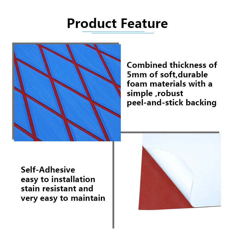 3M Self Adhesive EVA Foam Sheet - Blue and Red Large Diamond Boat Flooring Marine Decking HzKaiCun
