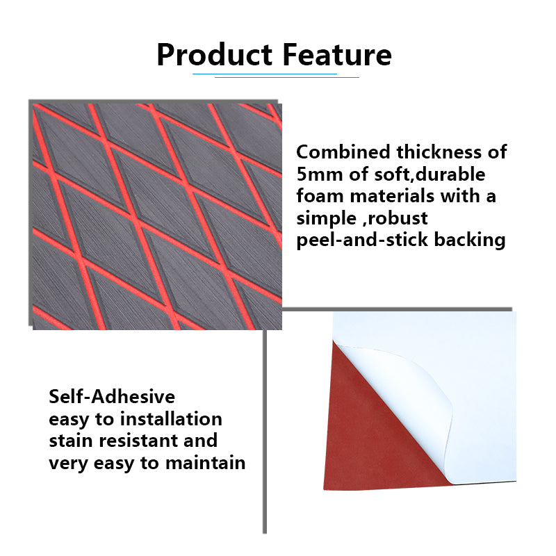 3M Self Adhesive EVA Foam Sheet - Dark Gray and Red Large Diamond Boat Flooring Marine Decking