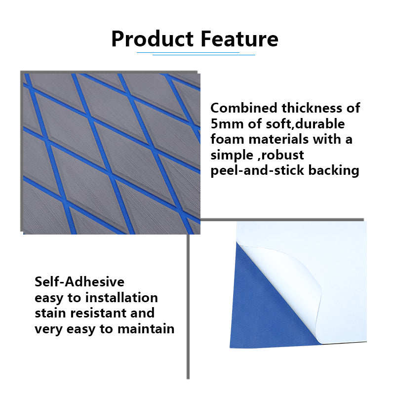 3M Self Adhesive EVA Foam Sheet - Light Gray and Dark Blue Large Diamond Boat Flooring Marine Decking