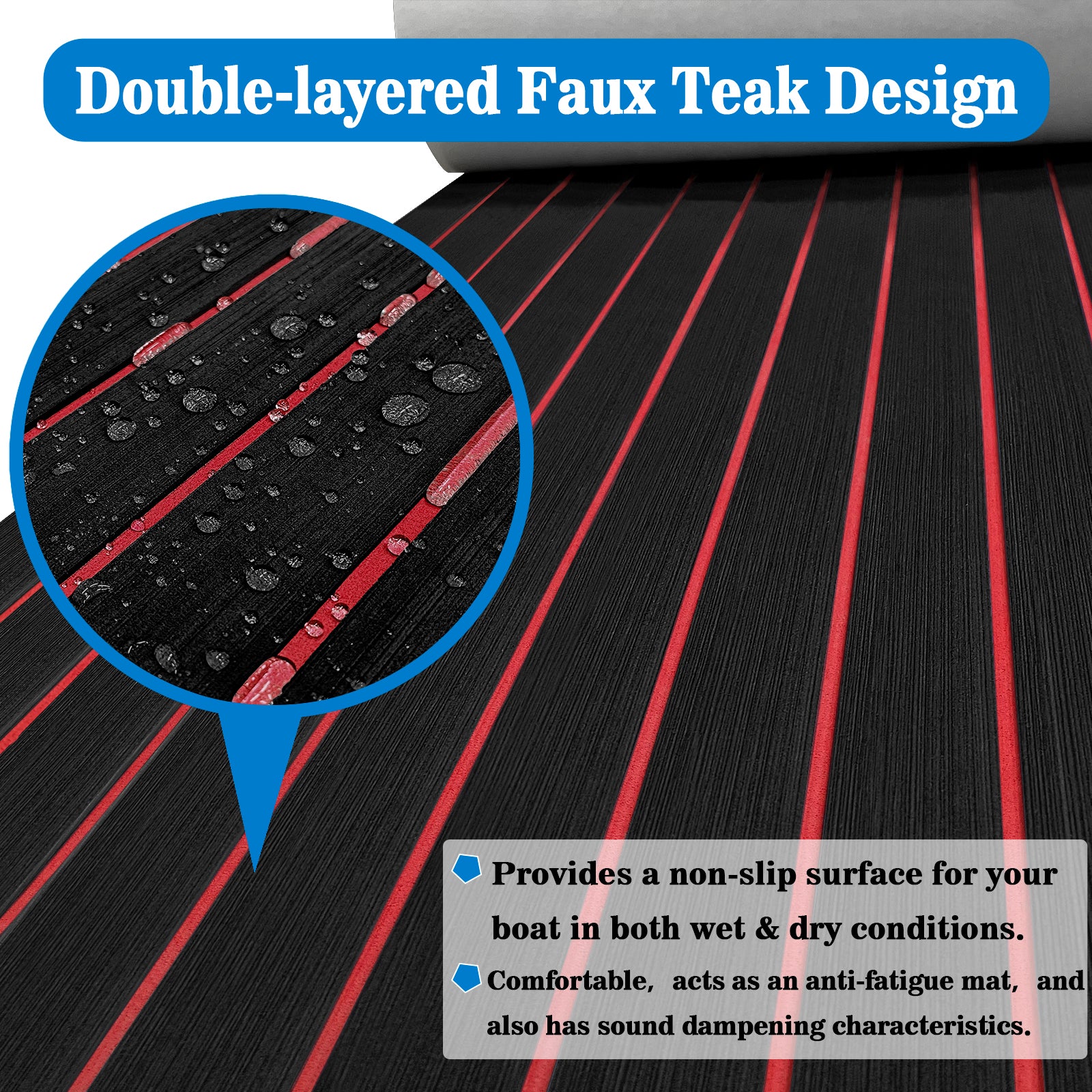 3M Self Adhesive EVA Foam Sheets - Black and Red H Groove Boat Flooring