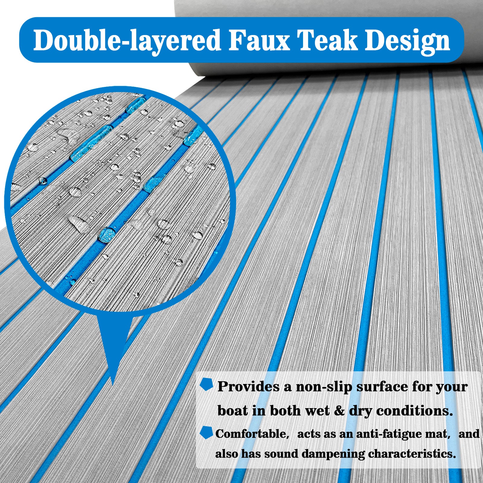 3M Self Adhesive EVA Foam Sheets - Light Gray and Blue H Groove Boat Flooring