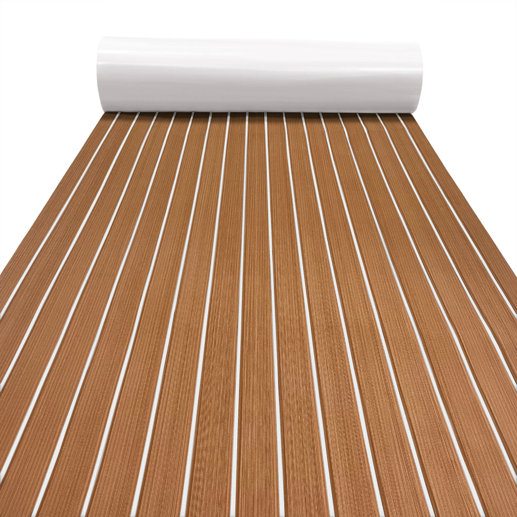 3M Self Adhesive EVA Foam Sheets - Light Brown and White Faux Teak U Groove Boat Flooring HzKaiCun