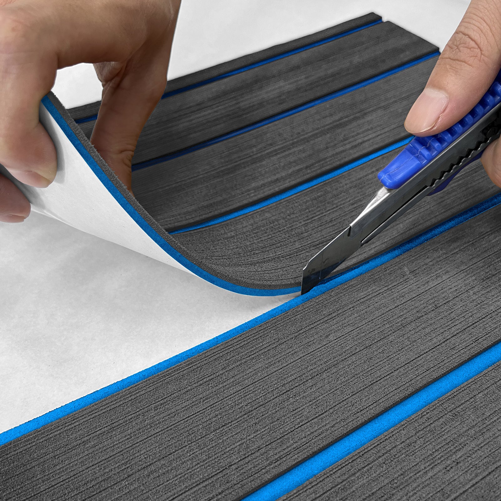 3M Self Adhesive EVA Foam Sheets - Dark Gray and Blue H Groove Boat Flooring