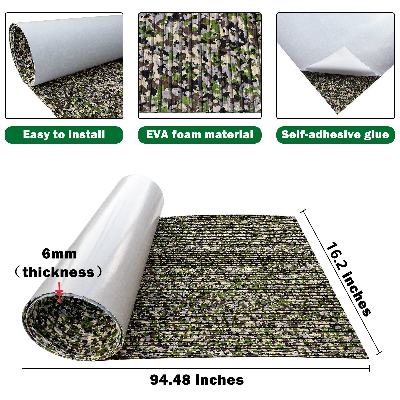 3M Self Adhesive EVA Foam Sheets - Forest Camo Deep Striped Groove Boat Flooring HzKaiCun