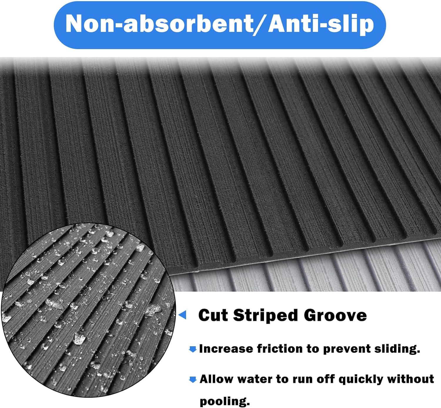 3M Self Adhesive EVA Foam Sheets - Black Deep Striped Groove Boat Flooring HzKaiCun