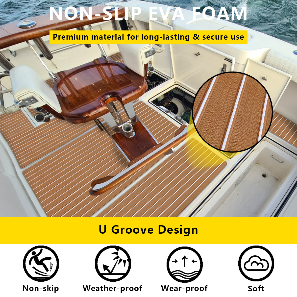 3M Self Adhesive EVA Foam Sheets - Light Brown and White Faux Teak U Groove Boat Flooring