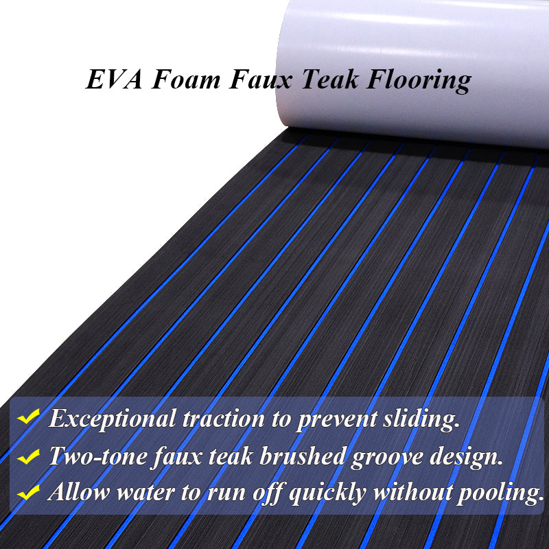 3M Self Adhesive EVA Foam Sheets - Black and Blue H Groove Boat Flooring