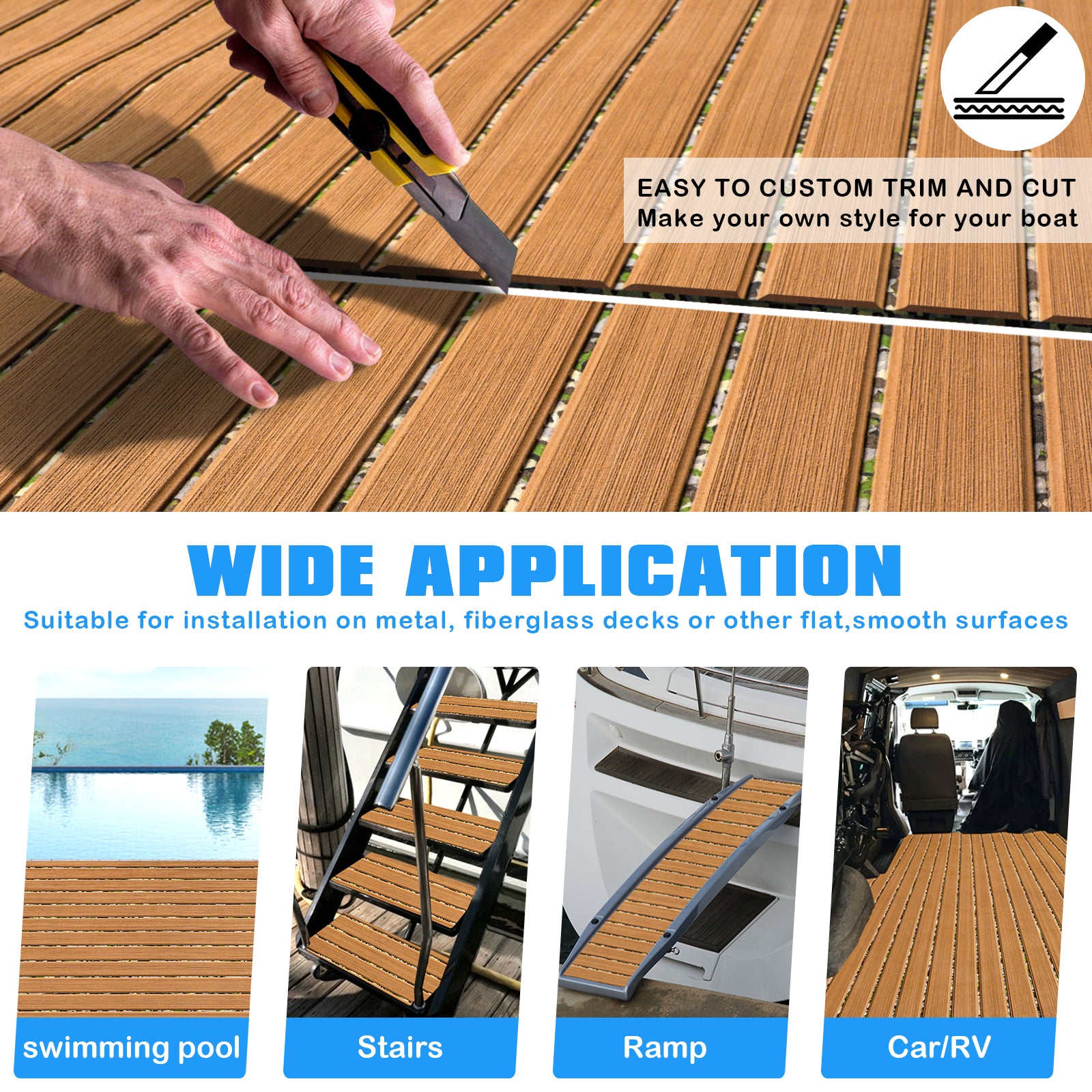 3M Self Adhesive EVA Foam Sheets - Light Brown and Forest Camo Faux Teak U Groove Boat Flooring HzKaiCun