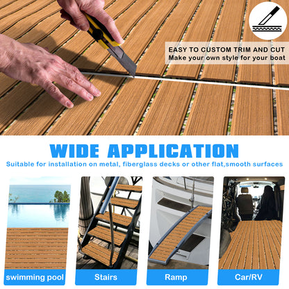 3M Self Adhesive EVA Foam Sheets - Light Brown and Forest Camo Faux Teak U Groove Boat Flooring HzKaiCun