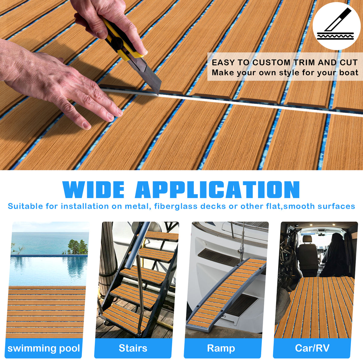 3M Self Adhesive EVA Foam Sheets - Light Brown and Ocean Camo Faux Teak U Groove Boat Flooring HzKaiCun