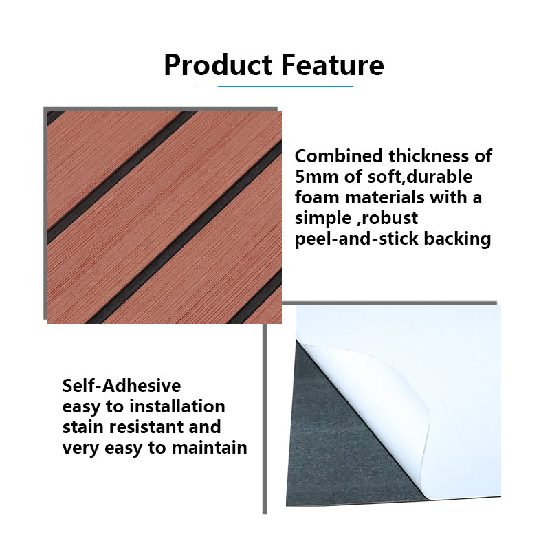 3M Self Adhesive EVA Foam Sheets - Dark Brown and Black Faux Teak H Groove Boat Flooring HzKaiCun