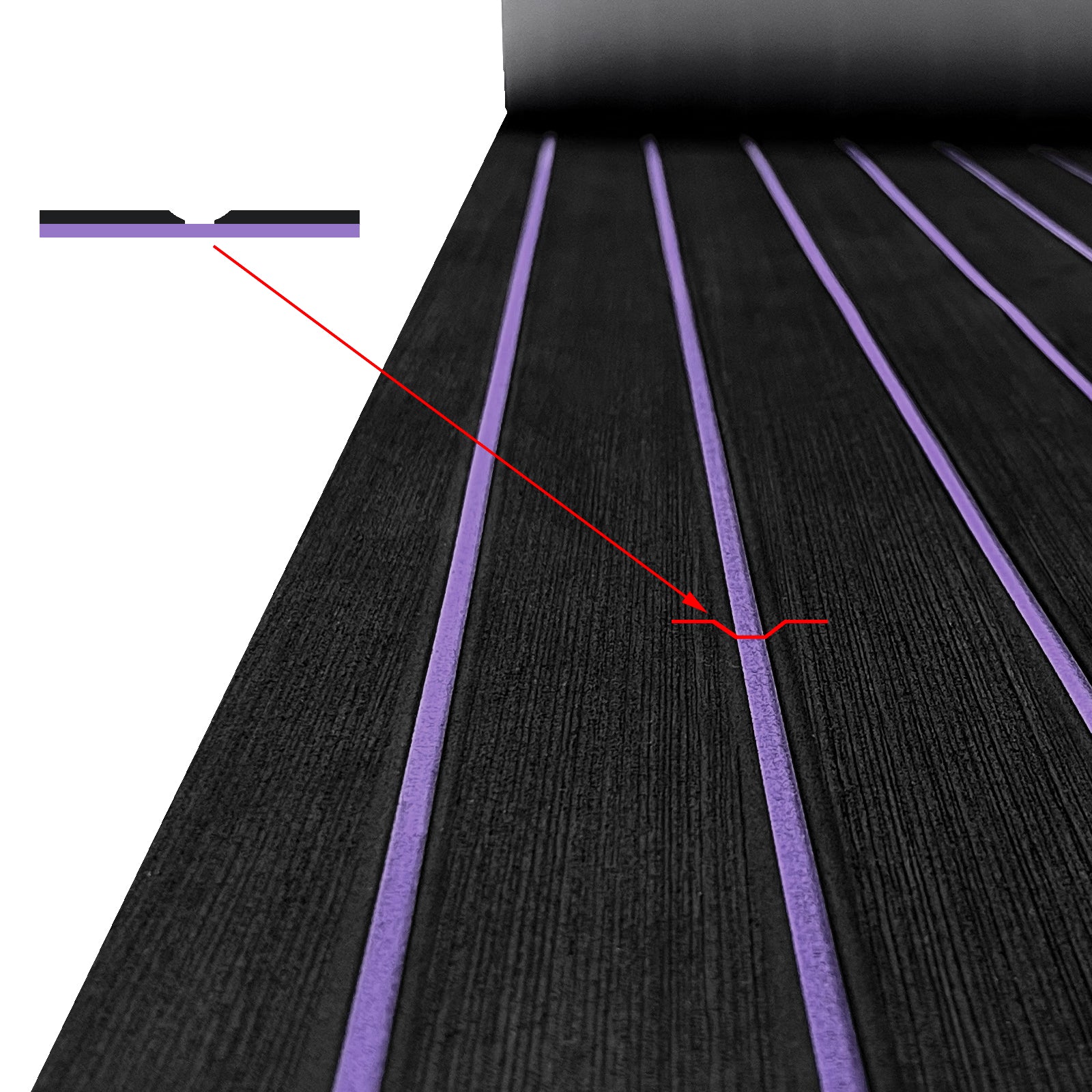 3M Self Adhesive EVA Foam Sheets - Black and Purple U Groove Boat Flooring