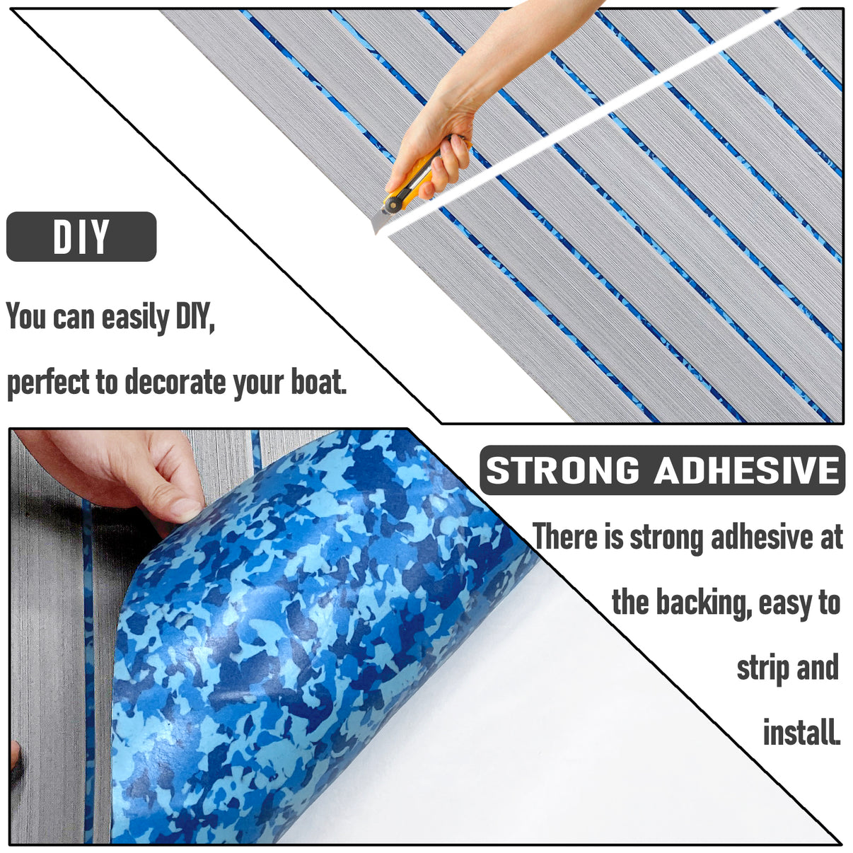 3M Self Adhesive EVA Foam Sheets - Light Gray and Ocean Camo U Groove Boat Flooring HzKaiCun