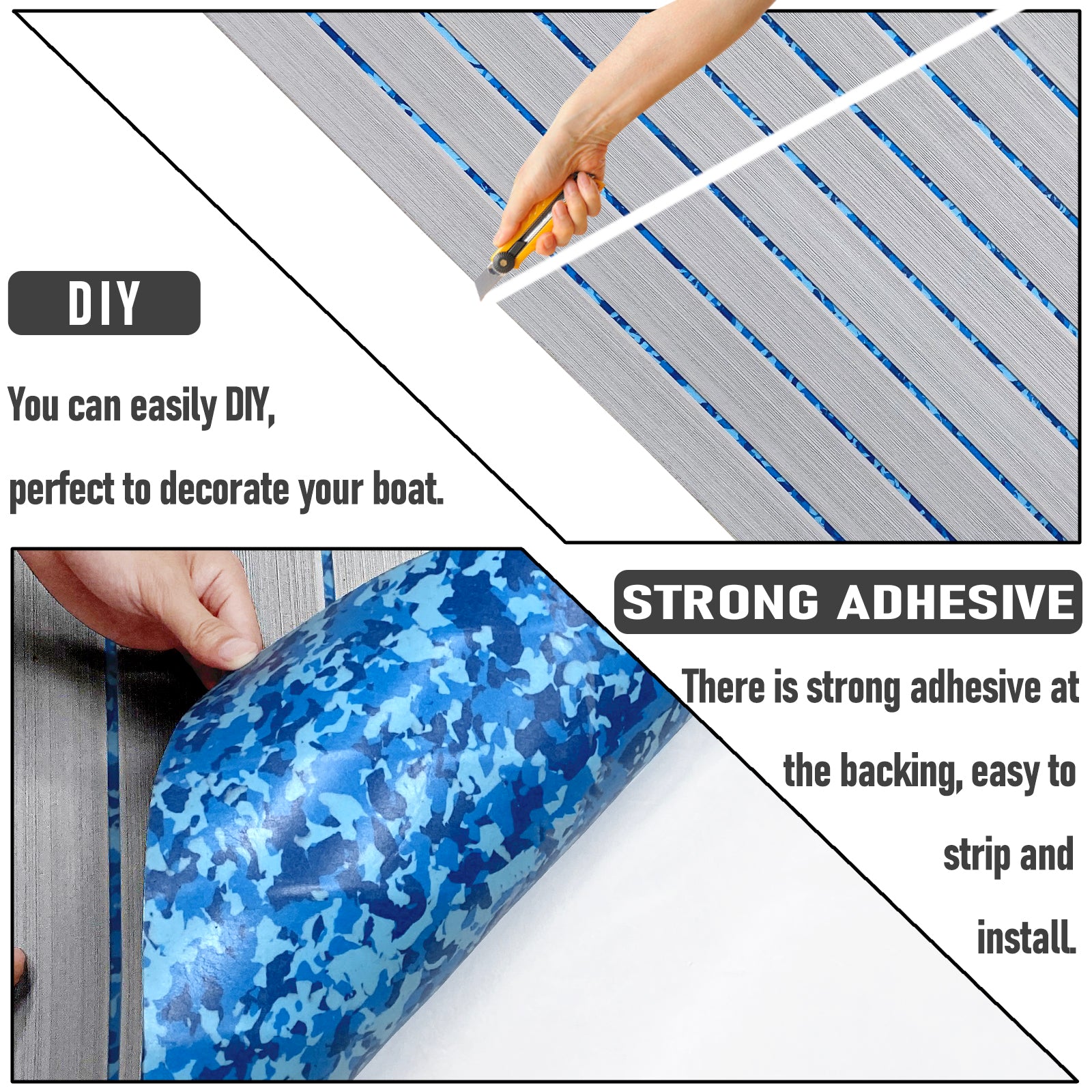 3M Self Adhesive EVA Foam Sheets - Light Gray and Ocean Camo U Groove Boat Flooring