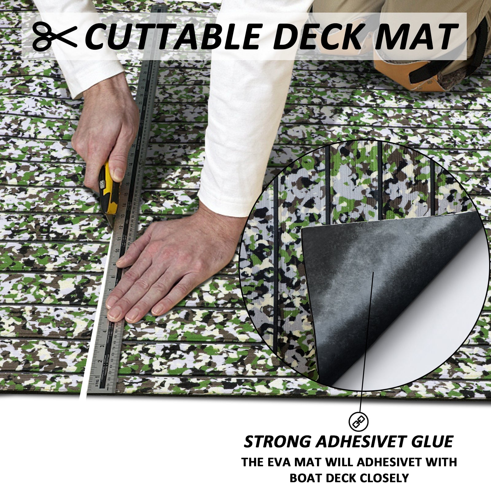 3M Self Adhesive EVA Foam Sheets - Forest Camo and Black U Groove Boat Flooring