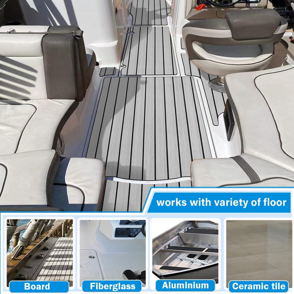 3M Self Adhesive EVA Foam Sheets - Light Gray and Black H Groove Boat Flooring