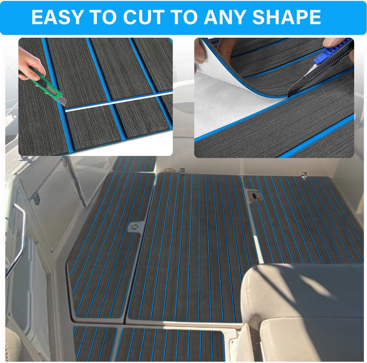3M Self Adhesive EVA Foam Sheets - Dark Gray and Blue H Groove Boat Flooring