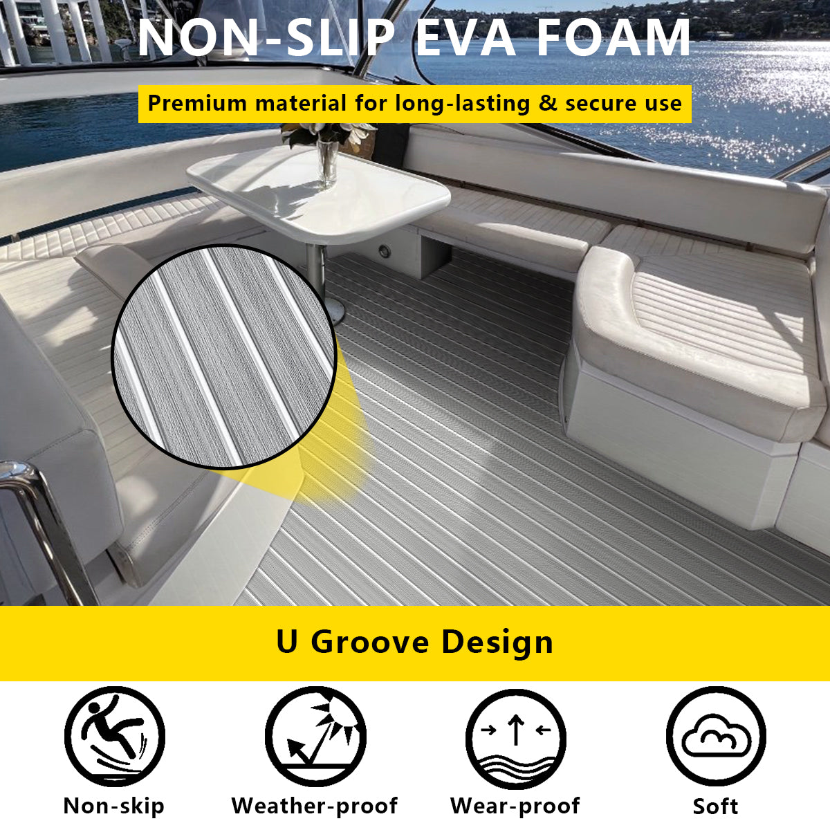 3M Self Adhesive EVA Foam Sheets - Light Gray and White U Groove Boat Flooring