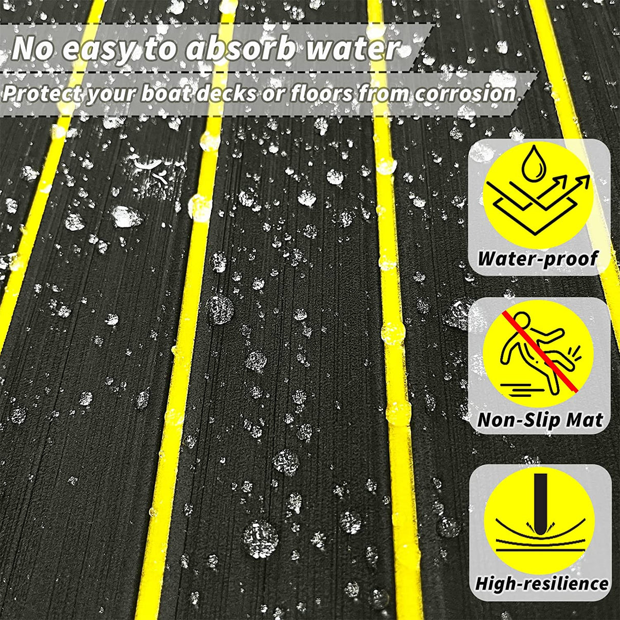 3M Self Adhesive EVA Foam Sheets - Black and Yellow U Groove Boat Flooring HzKaiCun