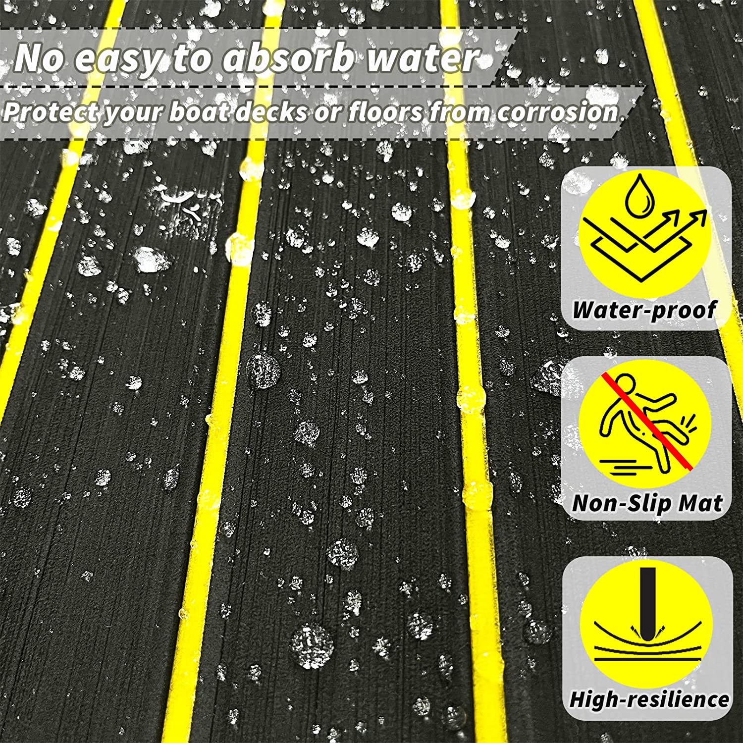 3M Self Adhesive EVA Foam Sheets - Black and Yellow U Groove Boat Flooring HzKaiCun