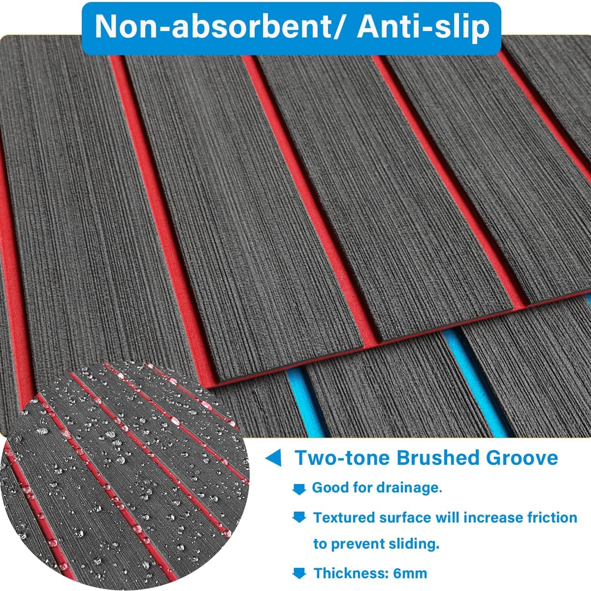 3M Self Adhesive EVA Foam Sheets - Dark Gray and Red H Groove Boat Flooring