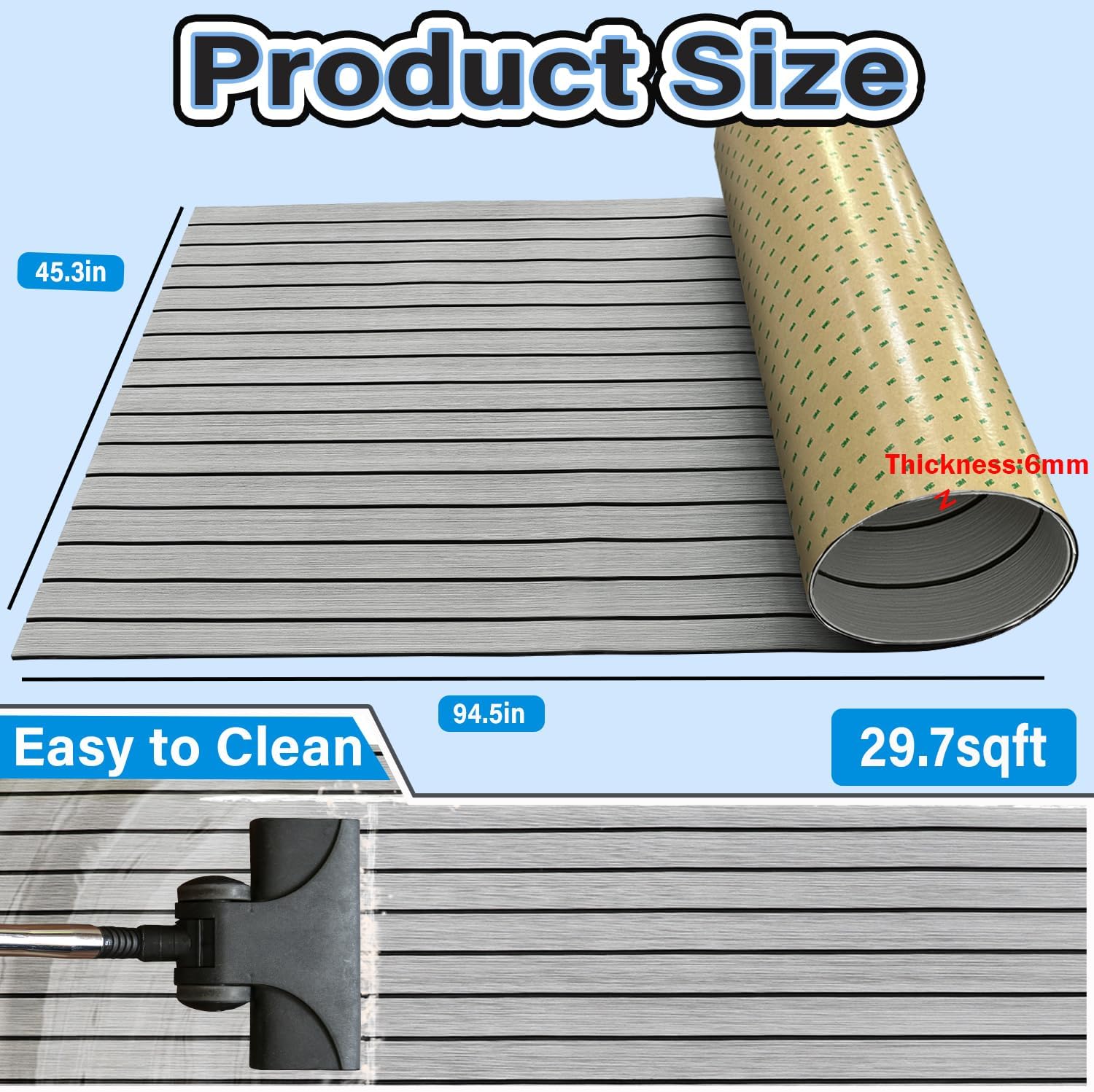 3M Self Adhesive EVA Foam Sheets - Light Gray and Black H Groove Boat Flooring