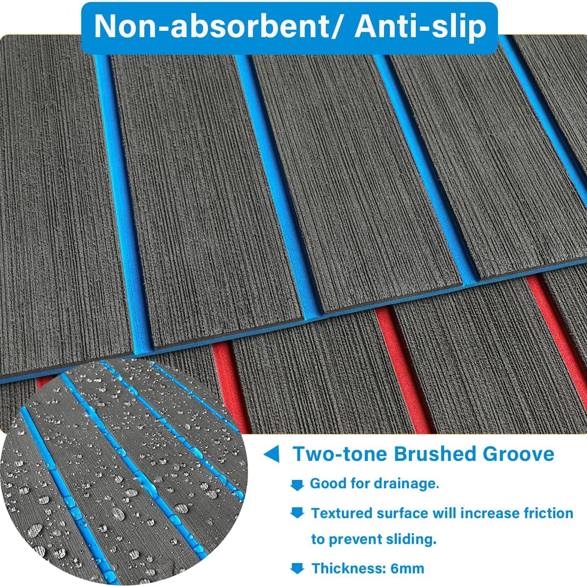 3M Self Adhesive EVA Foam Sheets - Dark Gray and Blue H Groove Boat Flooring