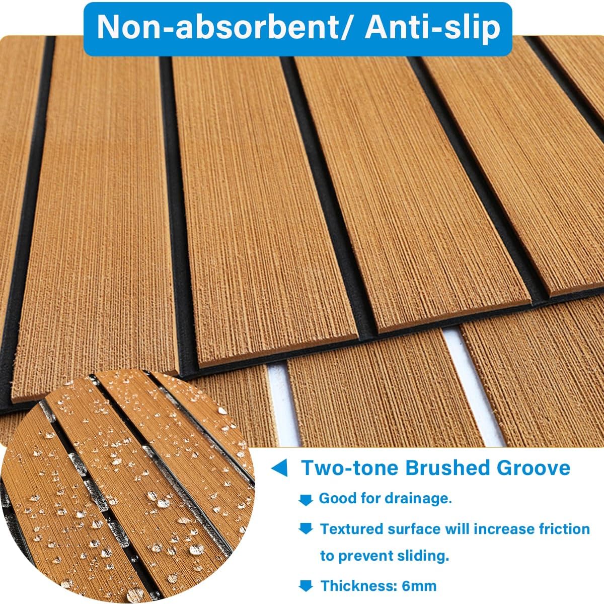 3M Self Adhesive EVA Foam Sheets - Light Brown and Black Faux Teak H Groove Boat Flooring HzKaiCun