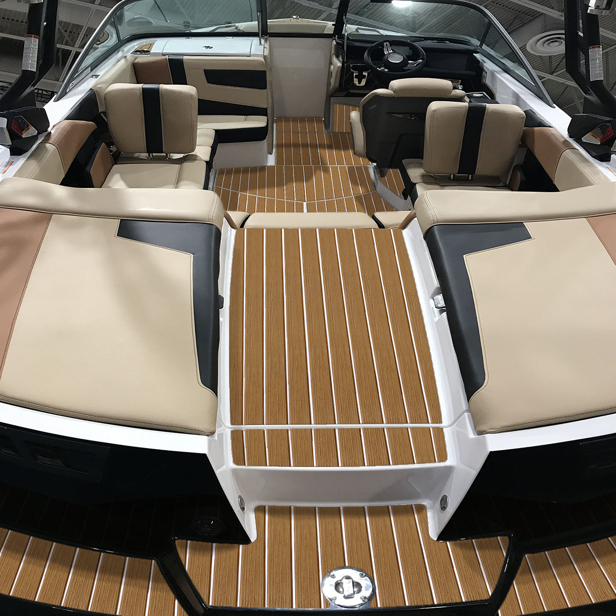 3M Self Adhesive EVA Foam Sheets - Light Brown and White Faux Teak U Groove Boat Flooring HzKaiCun