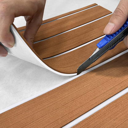 3M Self Adhesive EVA Foam Sheets - Light Brown and White Faux Teak H Groove Boat Flooring HzKaiCun