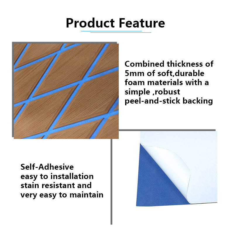 3M Self Adhesive EVA Foam Sheet - Light Brown and Blue Large Diamond Boat Flooring Marine Decking