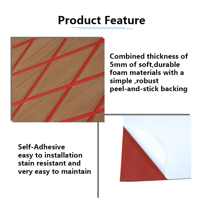 3M Self Adhesive EVA Foam Sheet - Light Brown and Red Large Diamond Boat Flooring Marine Decking