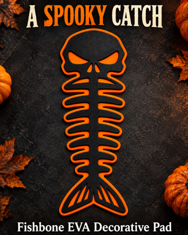 HzKaiCun Fishbone EVA Decorative Pad – Black & Orange Self-Adhesive Fish Skeleton Boat Decor HzKaiCun