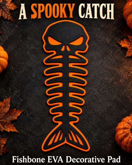 HzKaiCun Fishbone EVA Decorative Pad – Black & Orange Self-Adhesive Fish Skeleton Boat Decor
