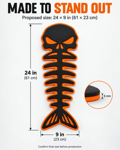 HzKaiCun Fishbone EVA Decorative Pad – Black & Orange Self-Adhesive Fish Skeleton Boat Decor