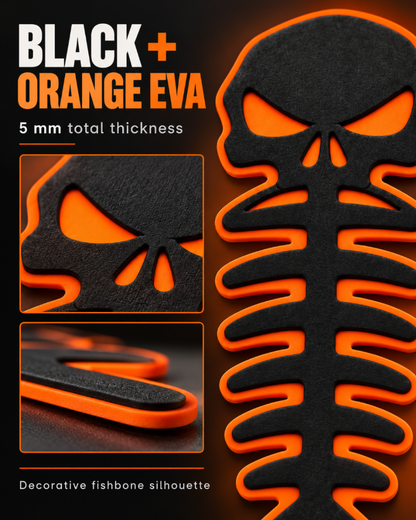 HzKaiCun Fishbone EVA Decorative Pad – Black & Orange Self-Adhesive Fish Skeleton Boat Decor