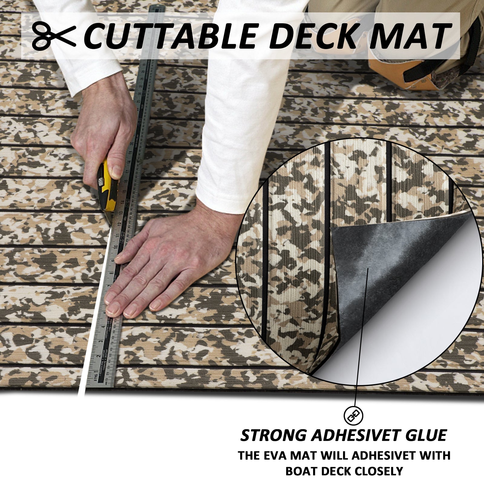 Hzkaicun 3M Self Adhesive EVA Foam Sheets - Desert Camo and Black boat - Cut decking mat