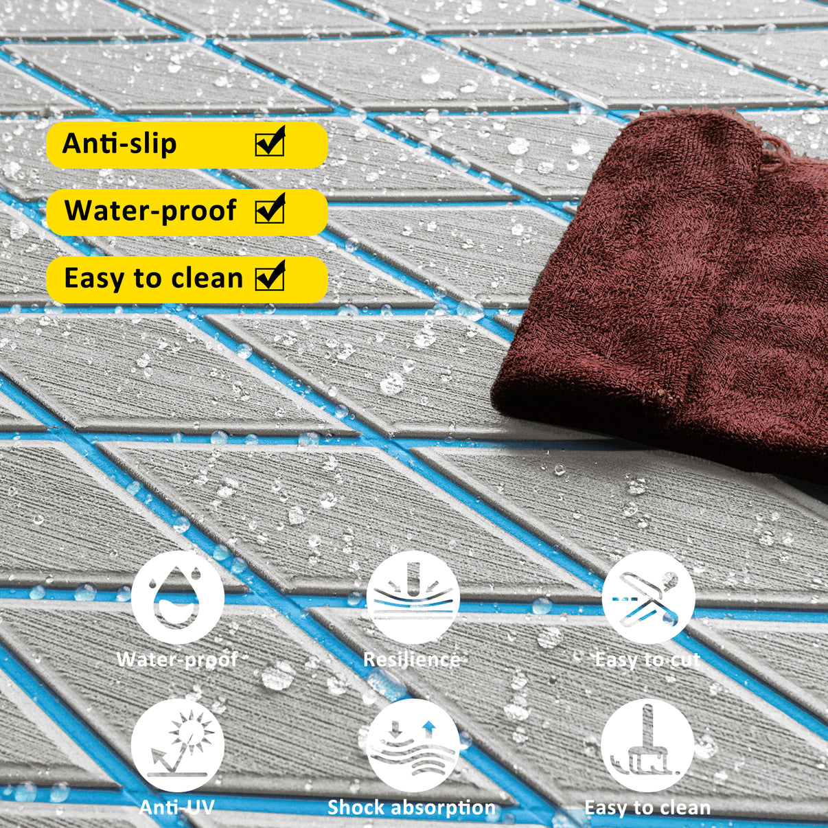 3M Self Adhesive EVA Foam Sheet - Light Gray and Light Blue Large Diamond Boat Flooring Marine Decking HzKaiCun