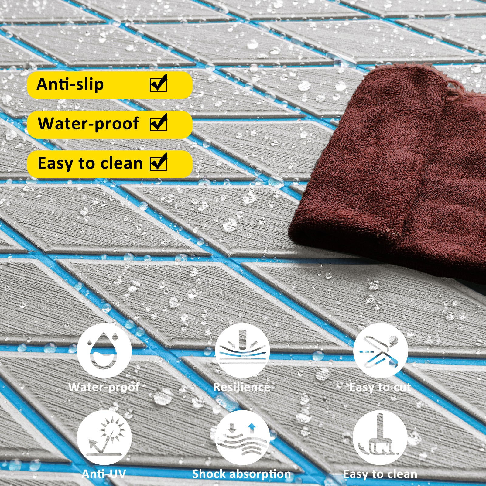 3M Self Adhesive EVA Foam Sheet - Light Gray and Light Blue Large Diamond Boat Flooring Marine Decking HzKaiCun