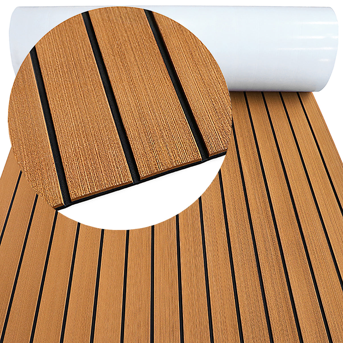 3M Self Adhesive EVA Foam Sheets - Light Brown and Black Faux Teak H Groove Boat Flooring HzKaiCun
