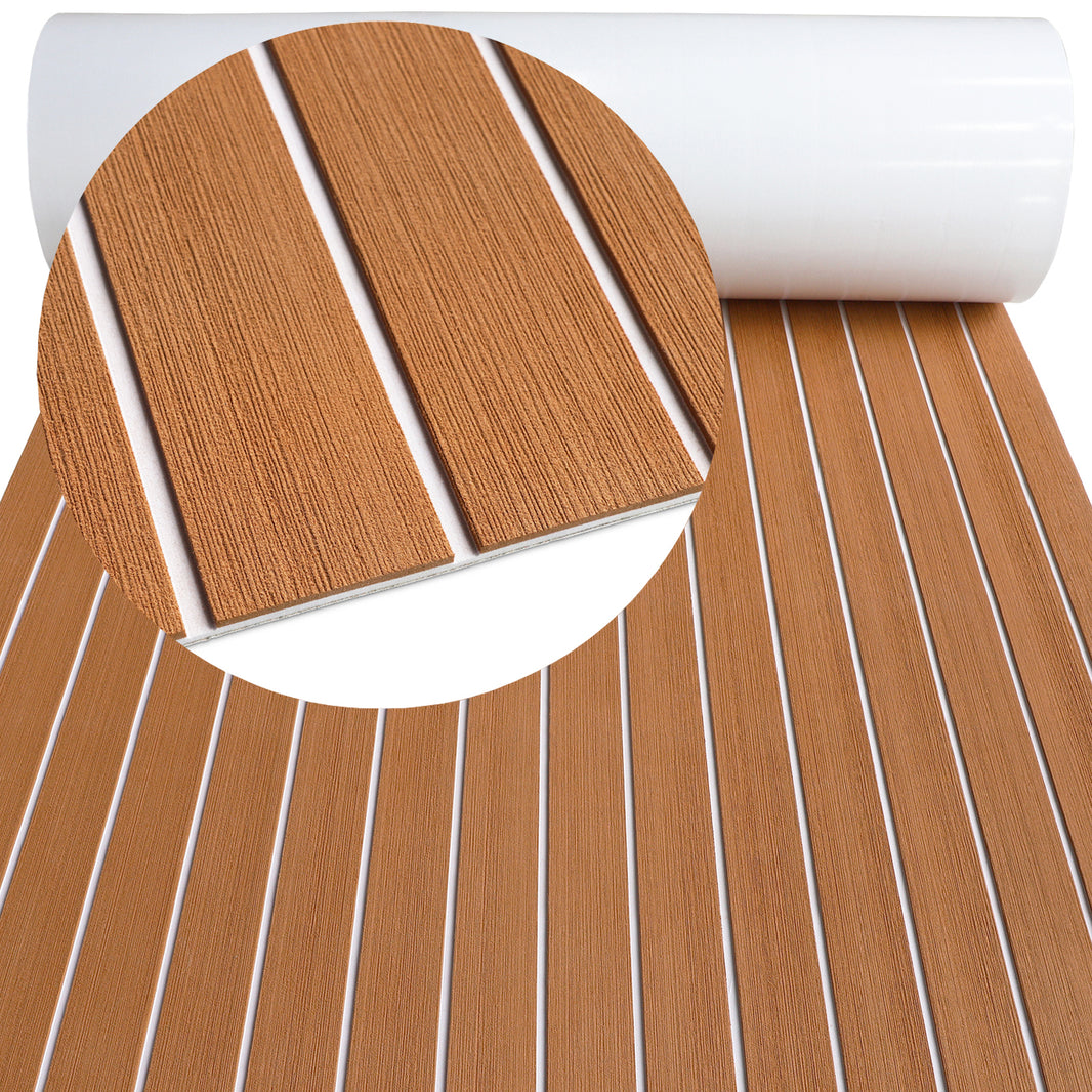 3M Self Adhesive EVA Foam Sheets - Light Brown and White Faux Teak H Groove Boat Flooring HzKaiCun