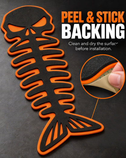 HzKaiCun Fishbone EVA Decorative Pad – Black & Orange Self-Adhesive Fish Skeleton Boat Decor