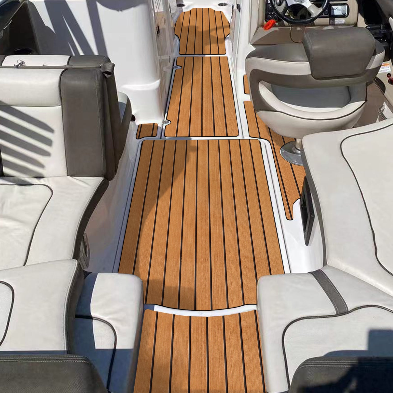 3M Self Adhesive EVA Foam Sheets - Light Brown and Black Faux Teak H Groove Boat Flooring